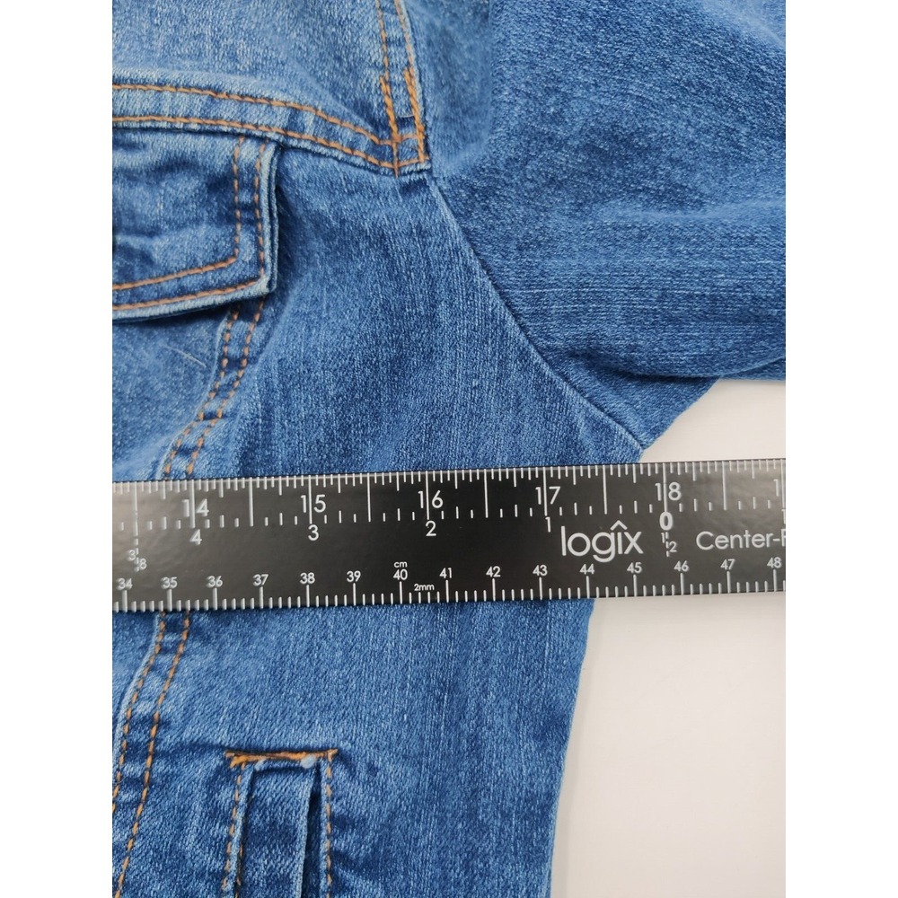 Miss Selfie Womens Medium Wash Cropped Distressed Denim Jean Jacket Large L - Picture 5 of 9